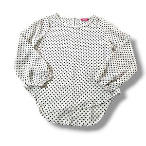Shasa Blouse Size Medium White Black Polka Dot Balloon Sleeve High Low Back Zip